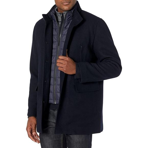NEW Navy Blue Cole Haan L Men's Wool Twill Topper Coat Lightweight Size Large - Picture 1 of 2